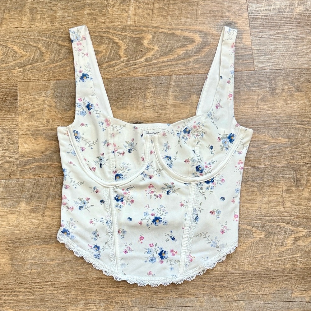 No Boundaries Floral Bustier Corset Top White XS NWT